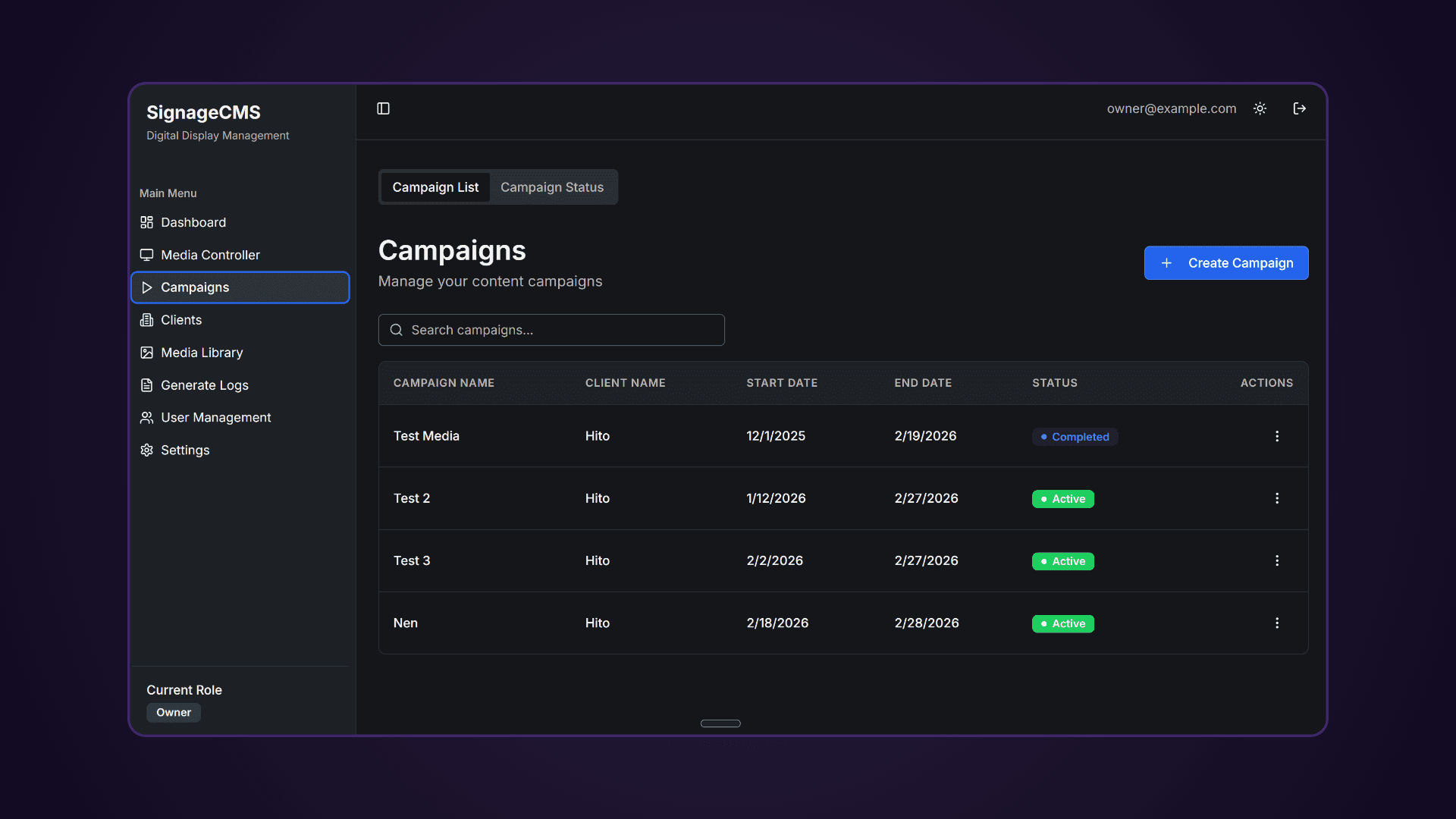 CMS Dashboard for Digital Screens screenshot 1